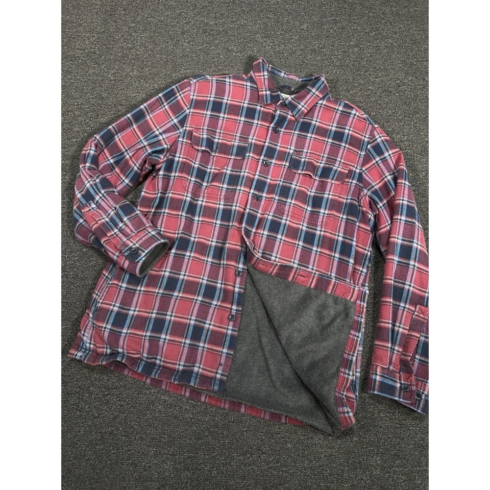 LL Bean Sherpa Lined Flannel Shirt‎ Men's Large Pink Red Plaid Traditional Fit